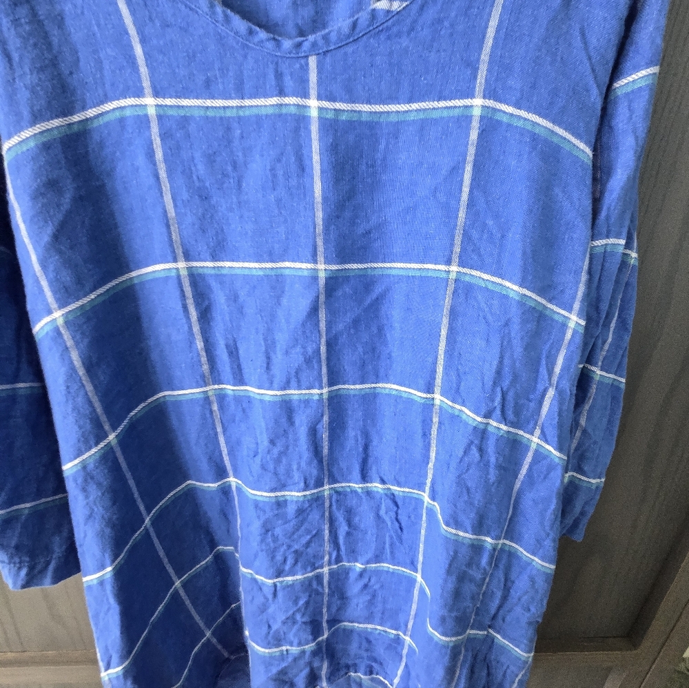 FLAX Blue Checkered Top - Picture 3 of 4